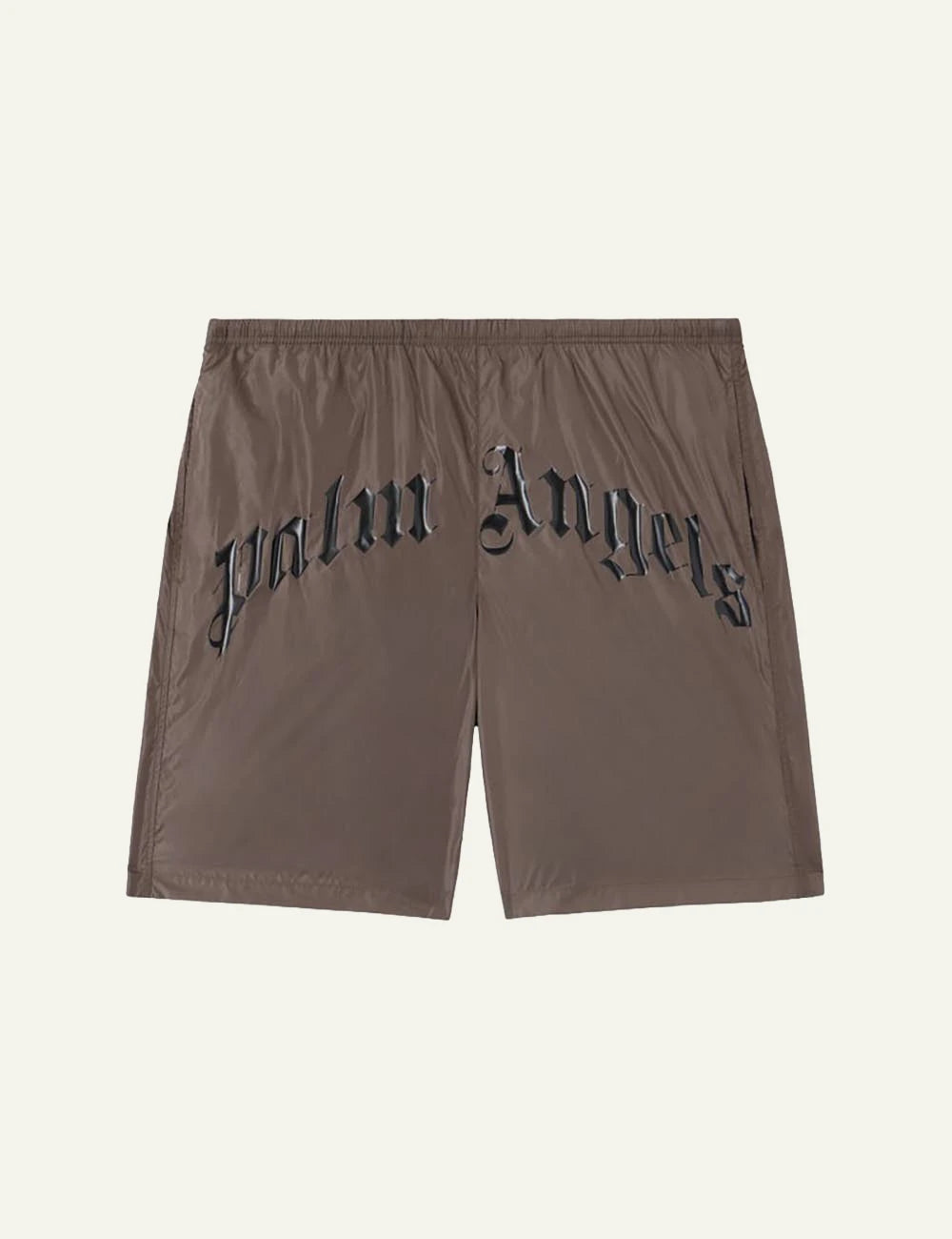palm angels swim shorts brown big logo front flat view