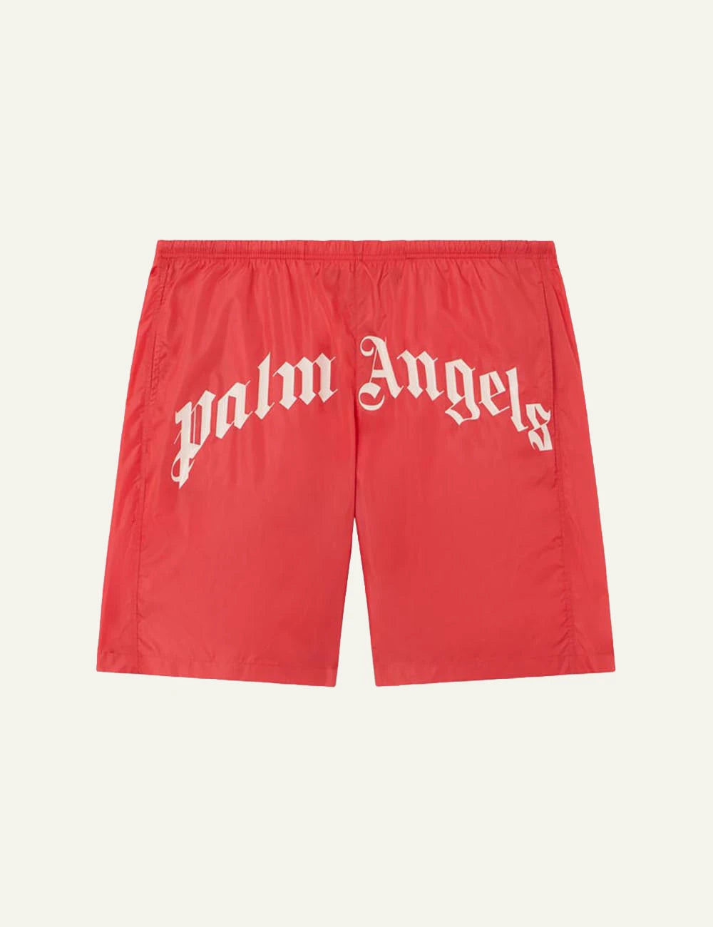 palm angels swim shorts red big logo front flat view