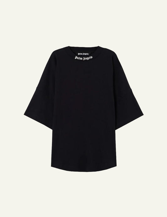 palm angels t shirt black logo collar front flat view