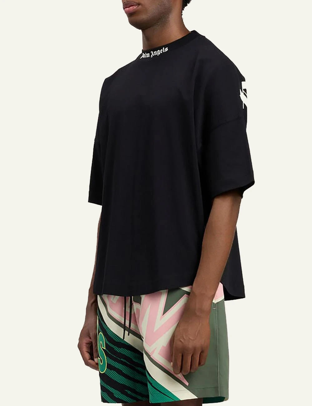 palm angels t shirt black logo collar side view