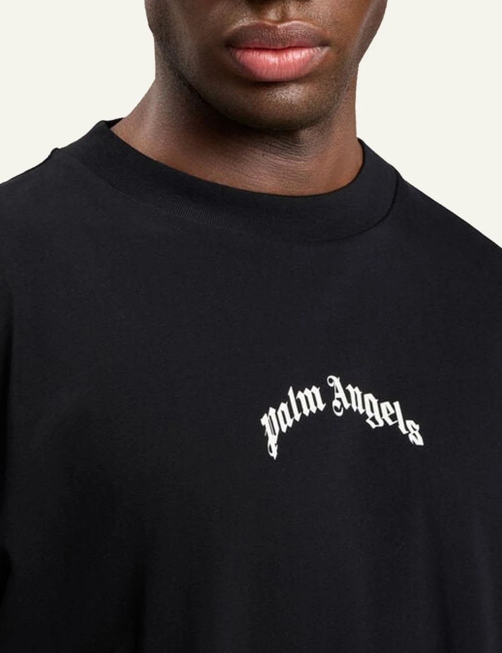 palm angels t shirt black small logo front detail view
