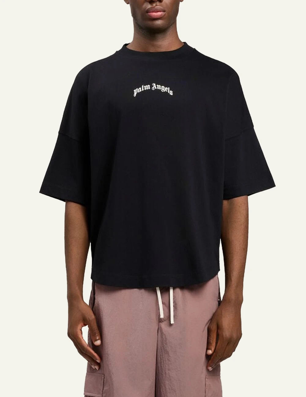 palm angels t shirt black small logo front  view