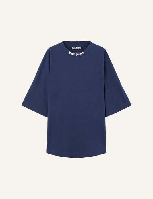 palm angels t shirt blue logo collar front flat view