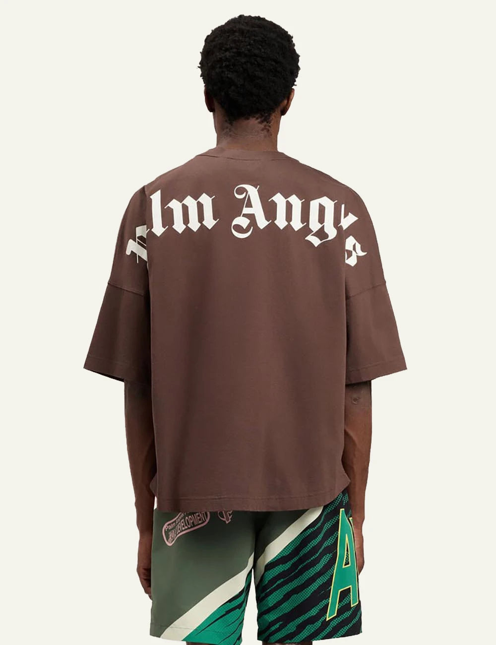 palm angels t shirt brown logo collar back view