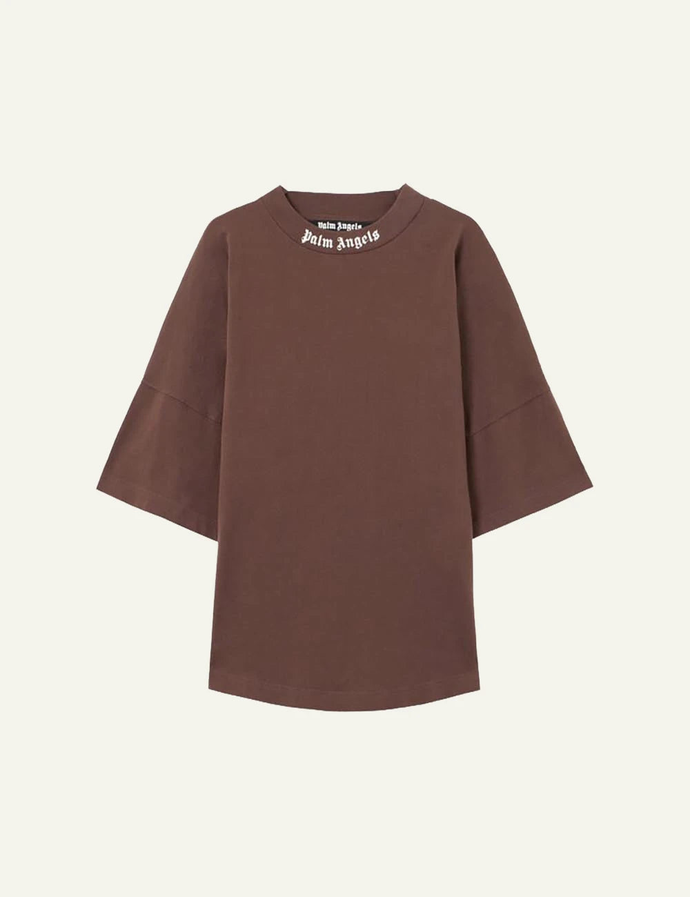 palm angels t shirt brown logo collar front flat view