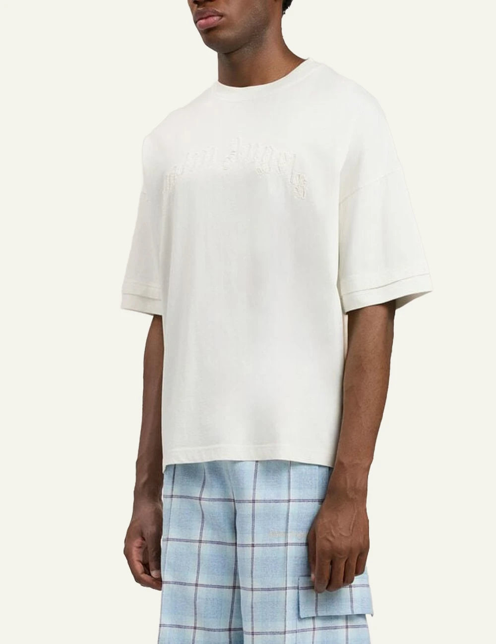 palm angels t shirt white embossed logo side view
