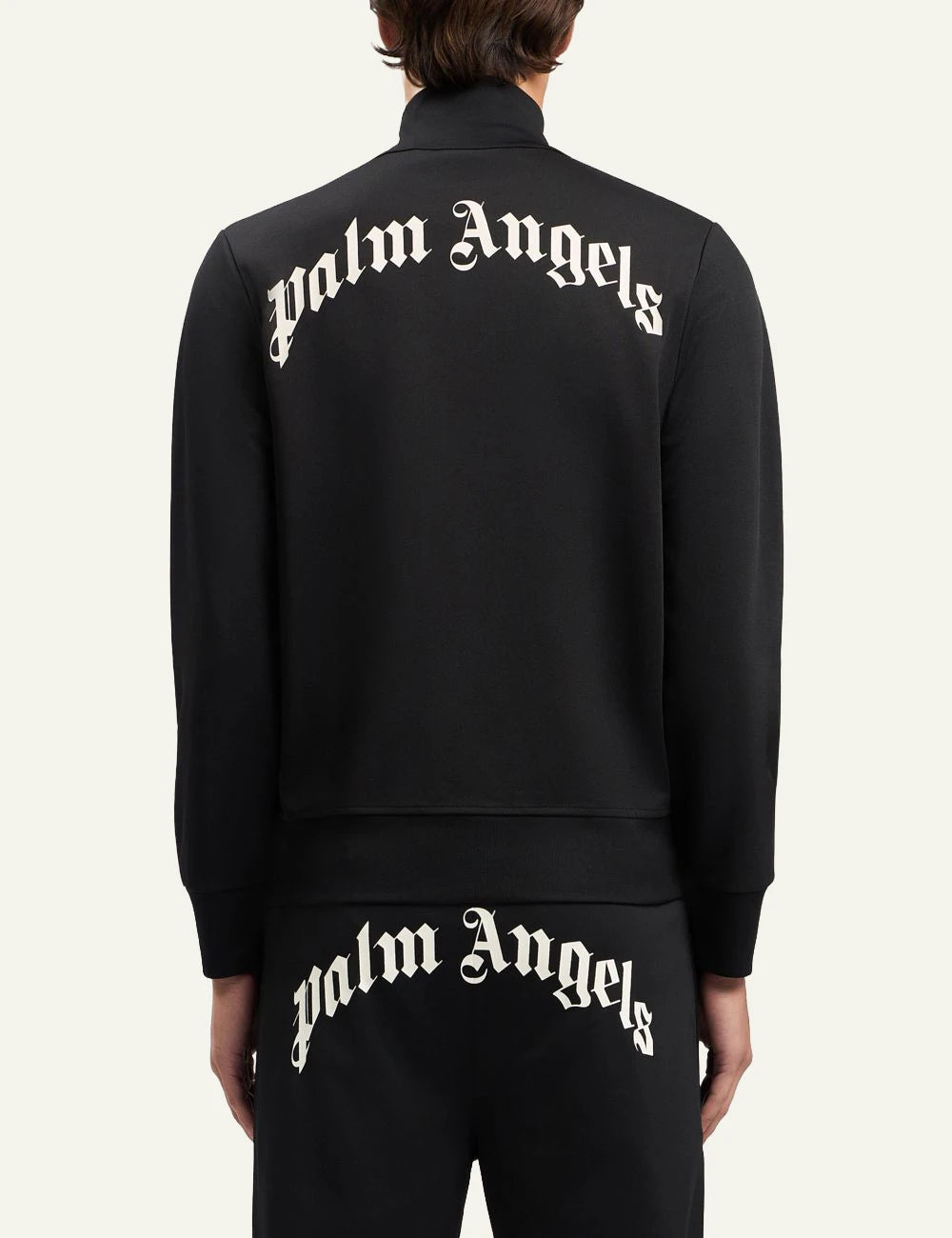 Palm Angels track jacket black zip-up high neck worn back model view