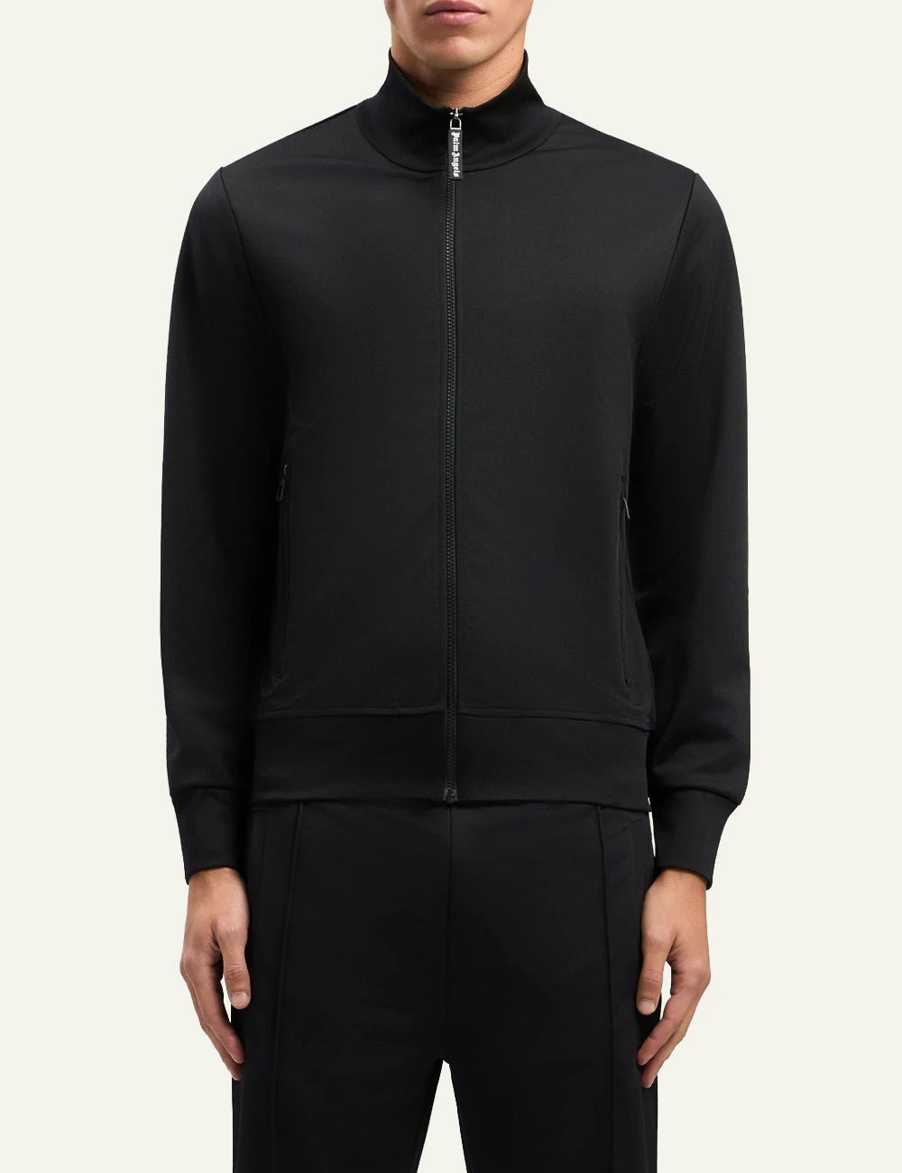 Palm Angels track jacket black zip-up high neck worn front model view