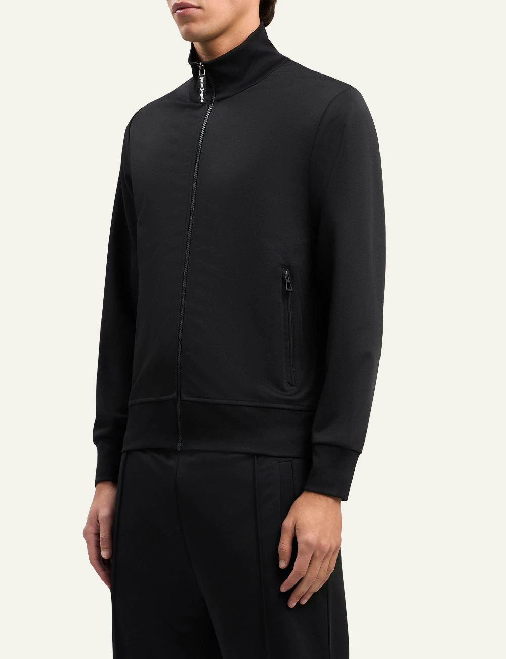 Palm Angels track jacket black zip-up high neck worn side model view