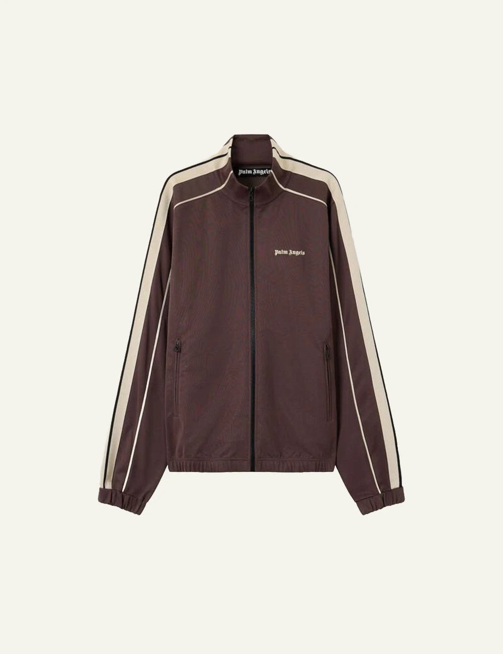 palm angels track jacket brown stripe logo front flat view