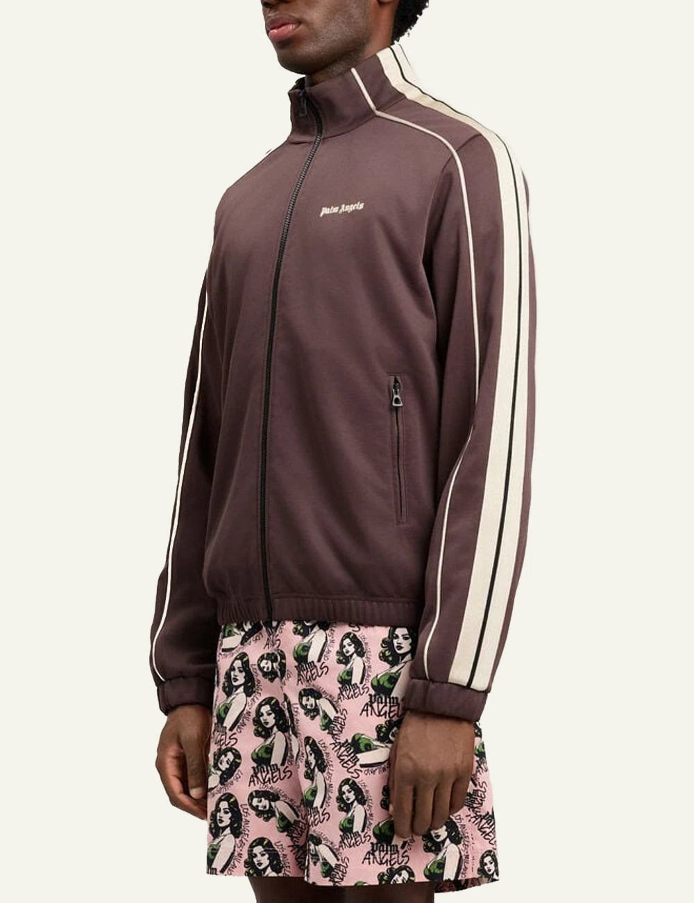 palm angels track jacket brown stripe logo side view