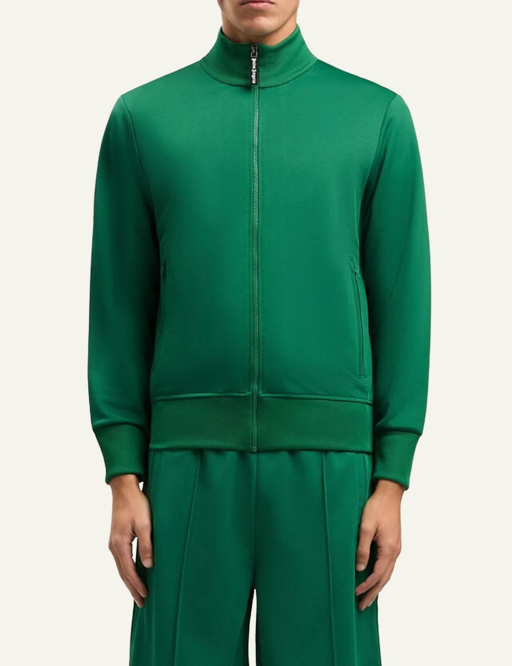 Palm Angels track jacket green zip-up high neck front model view