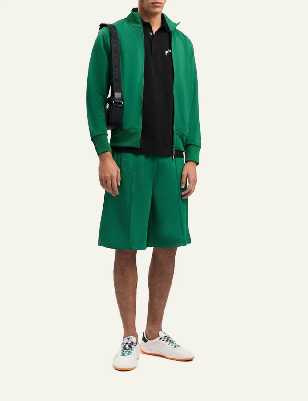 Palm Angels track jacket green zip-up high neck front full body view