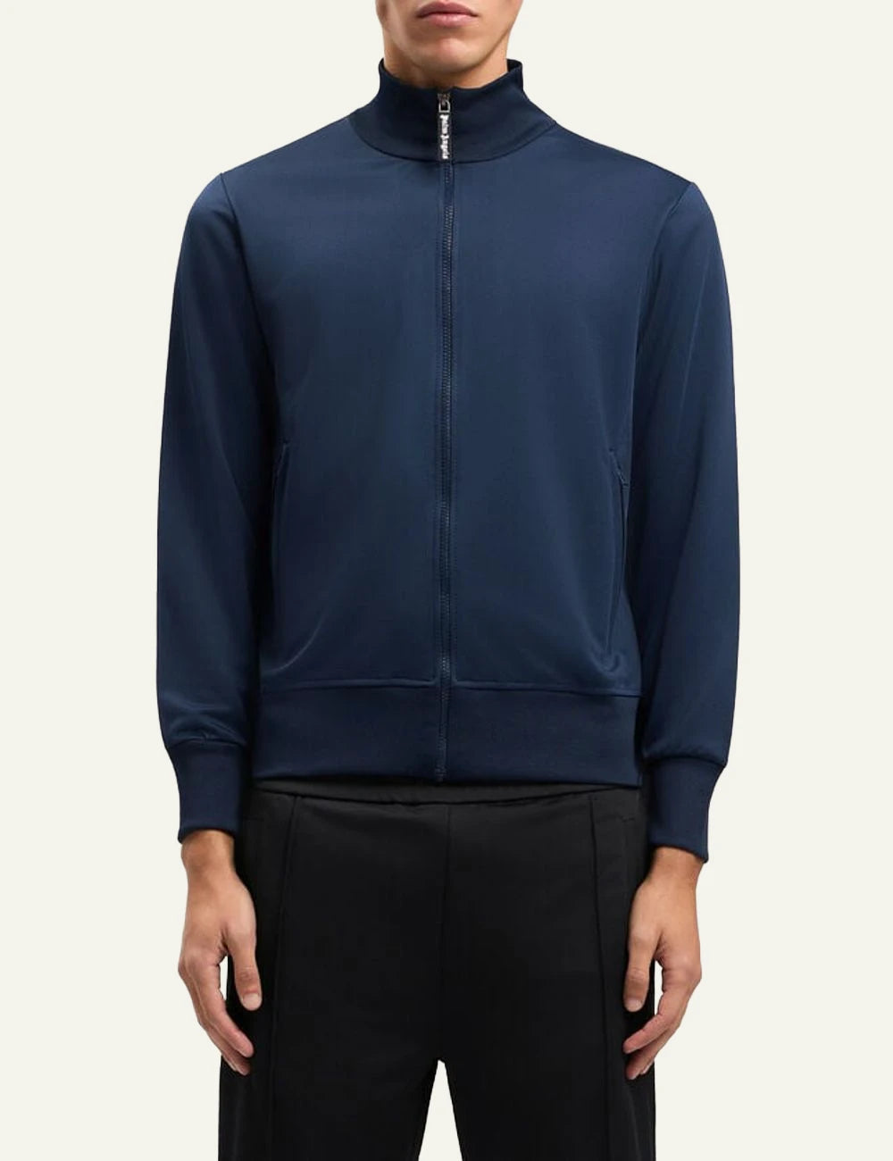 Palm Angels track jacket navy blue zip-up high neck front model view