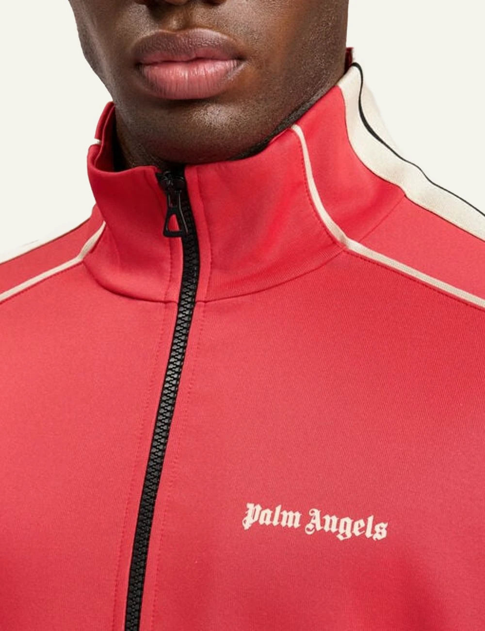 palm angels track jacket red stripe logo front detail view
