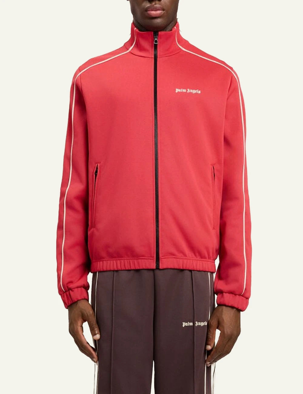 palm angels track jacket red stripe logo front model view