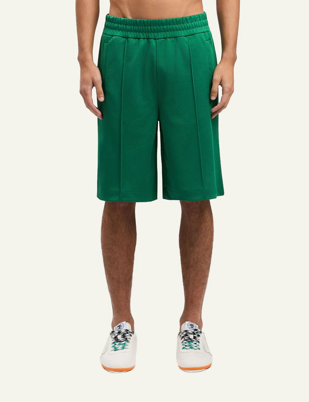 Palm Angels track shorts green elastic waist relaxed fit front model view