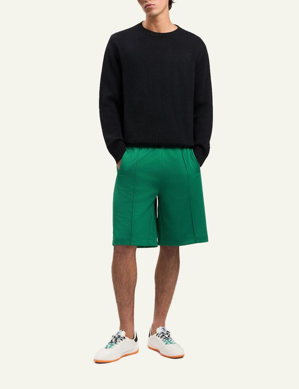 Palm Angels track shorts green elastic waist relaxed fit front full body view