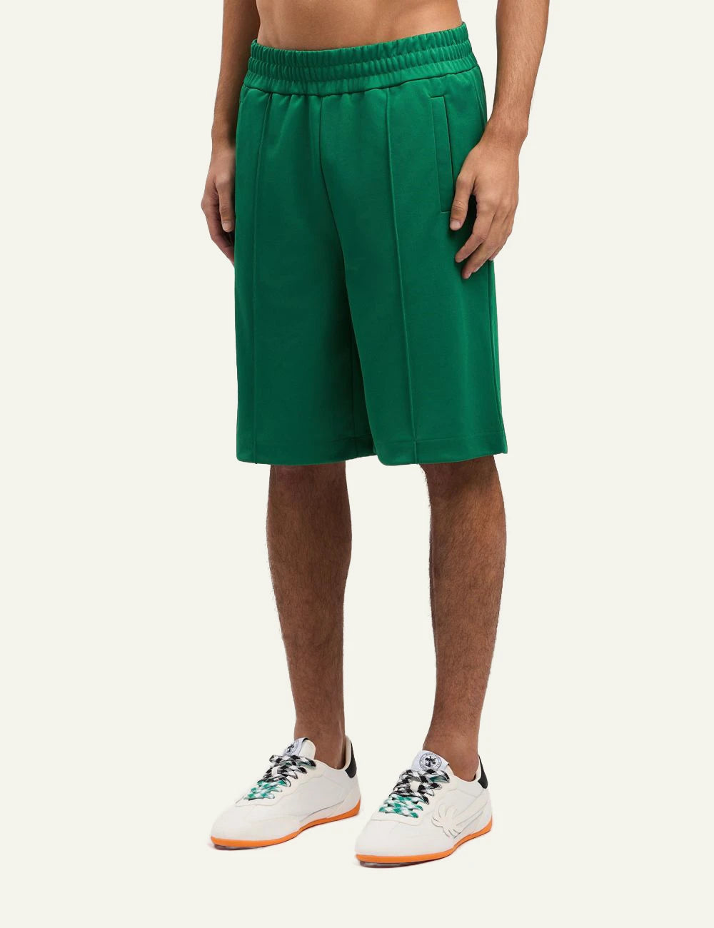 Palm Angels track shorts green elastic waist relaxed fit side view