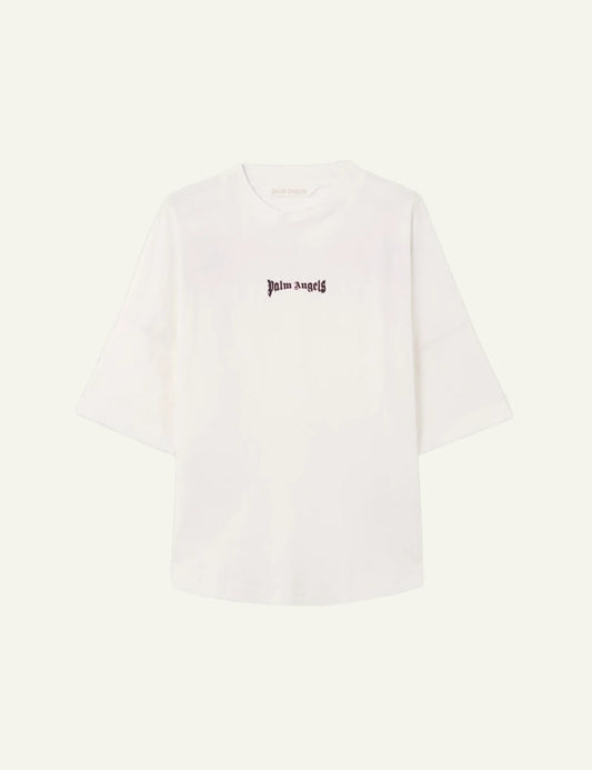 Palm Angels t-shirt off white oversized outline logo front flat view