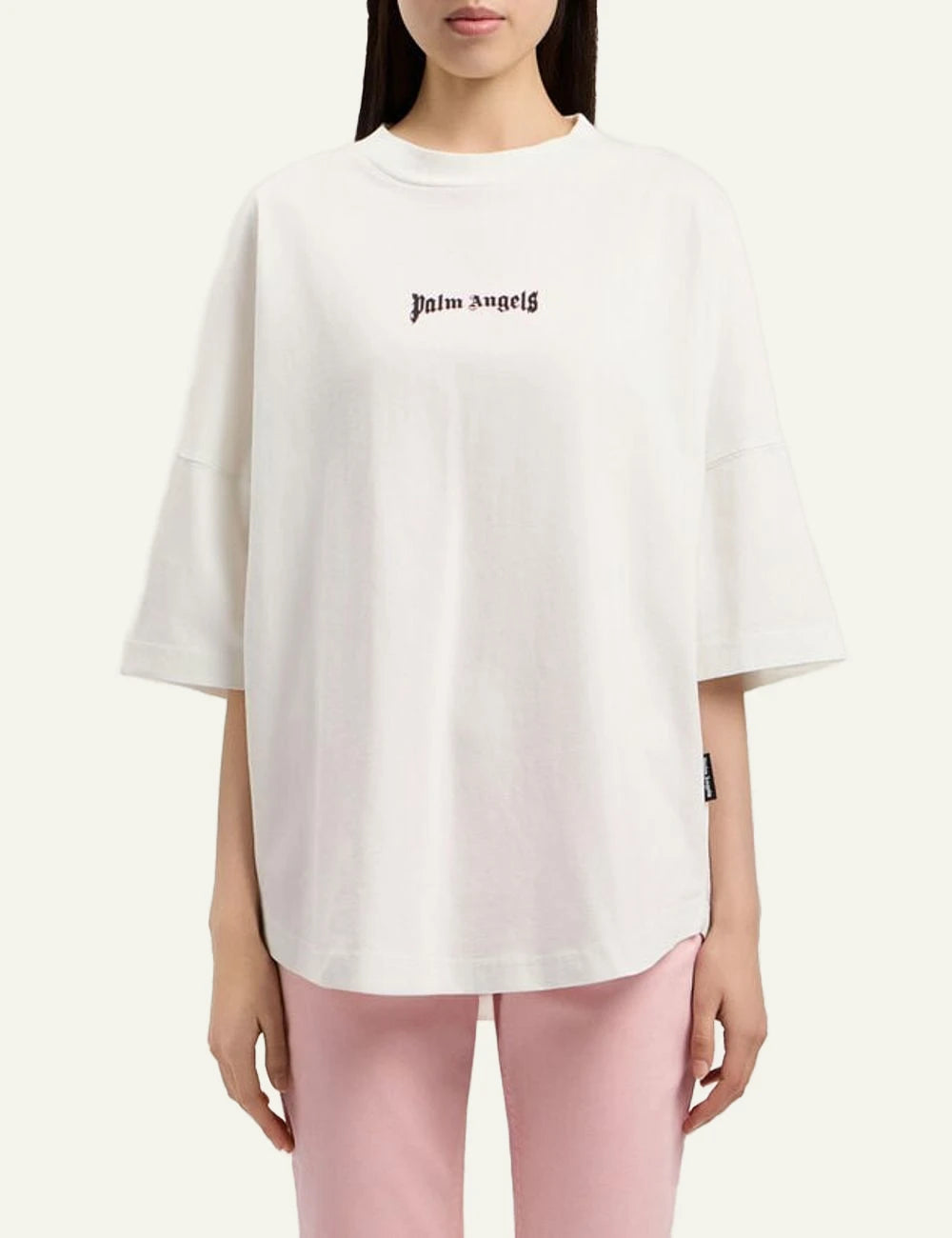 Palm Angels t-shirt off white oversized outline logo front model view