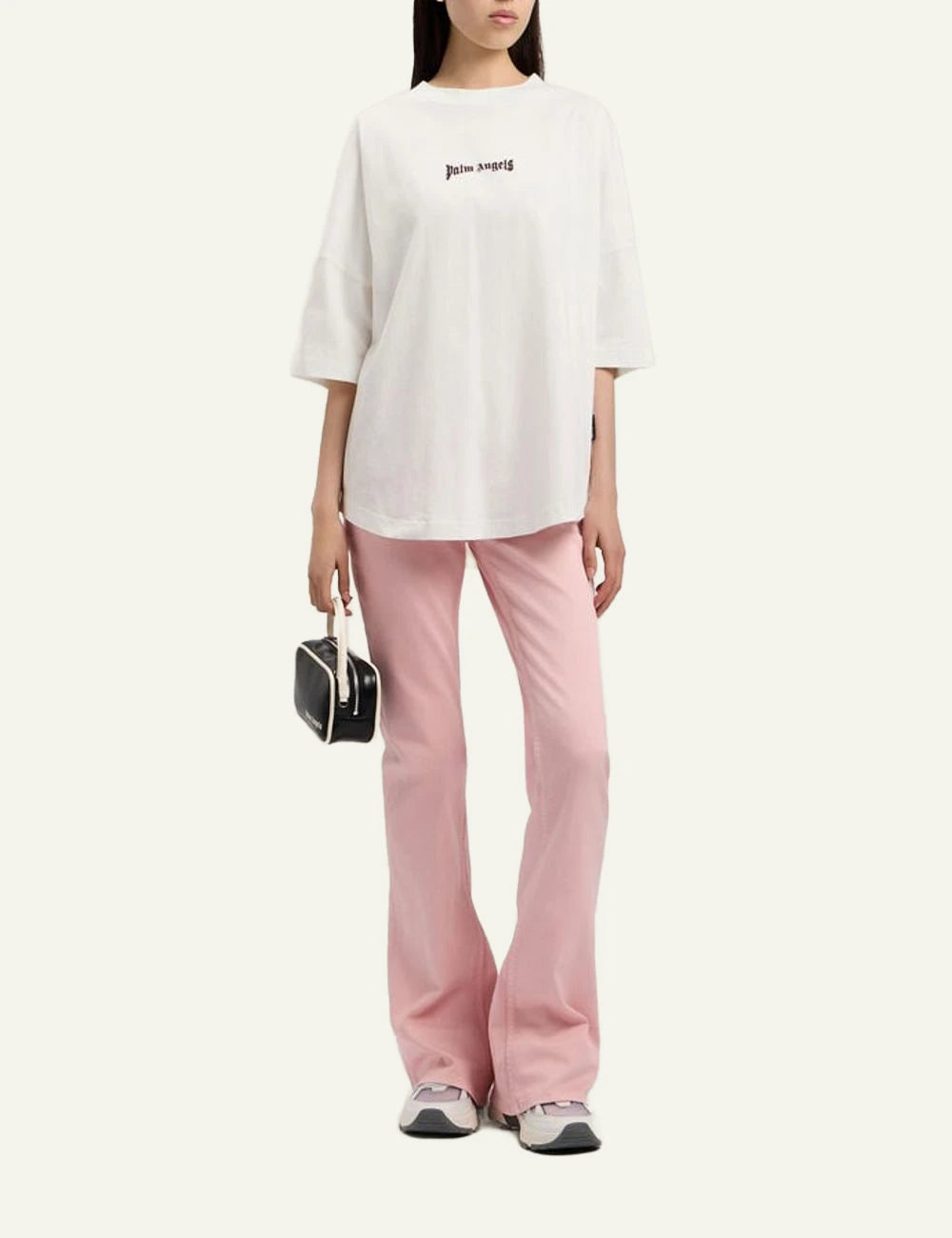Palm Angels t-shirt off white oversized outline logo front full body view