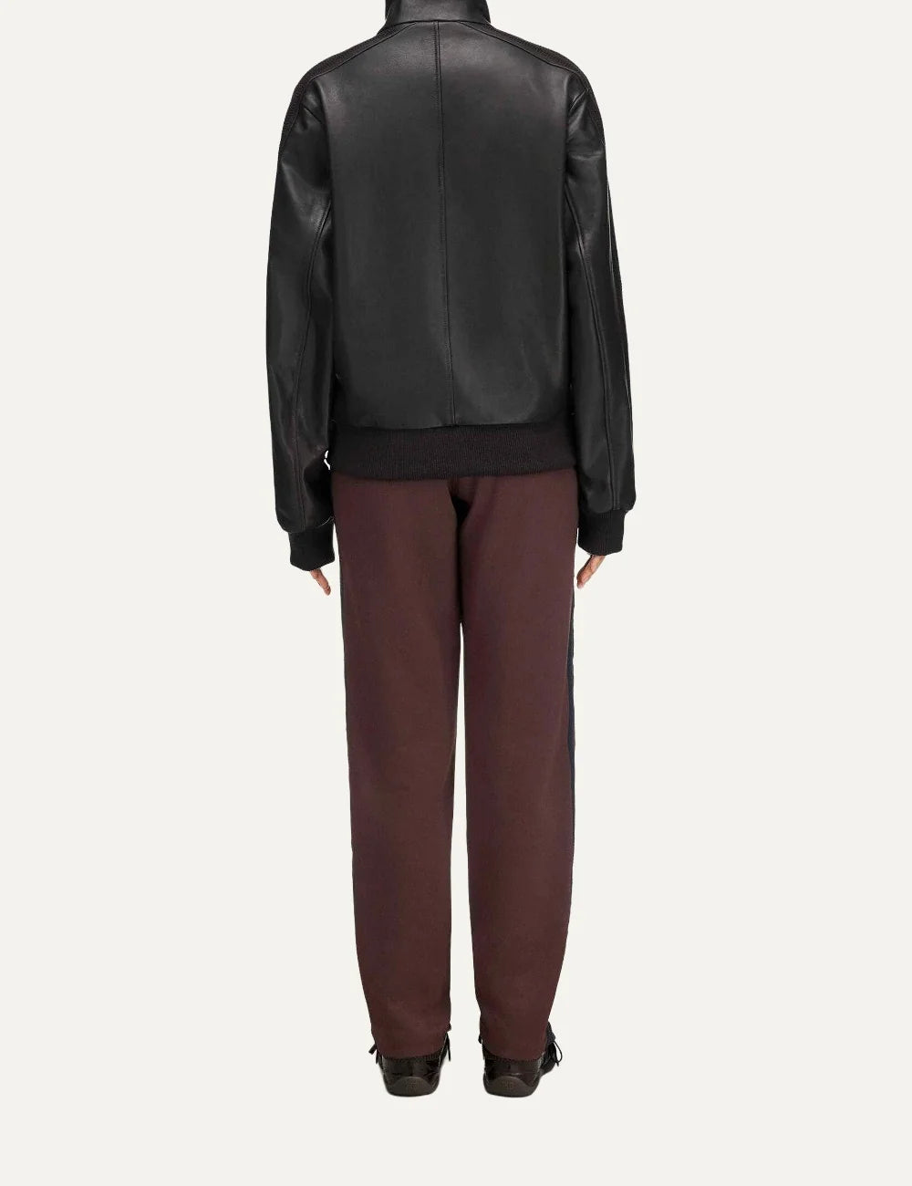 Women's Adidas Originals x Wales Bonner slim fit burgundy track pants with navy side stripes, Trefoil logo, front seams and stirrup hems. back view