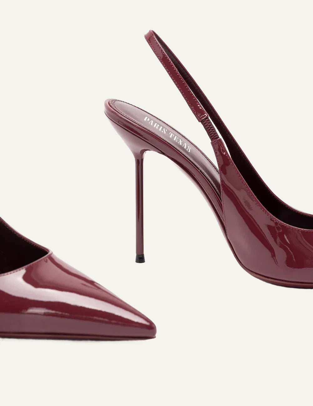 Paris Texas Amarena patent leather slingback pumps with stiletto heel side detail