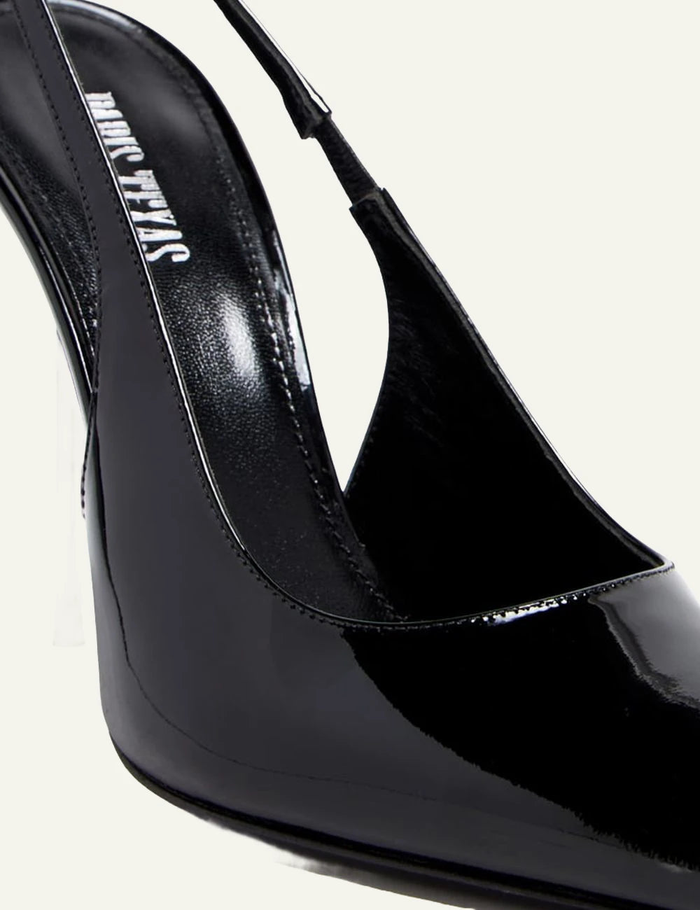 Paris Texas black patent leather slingback pumps with stiletto heel front detail