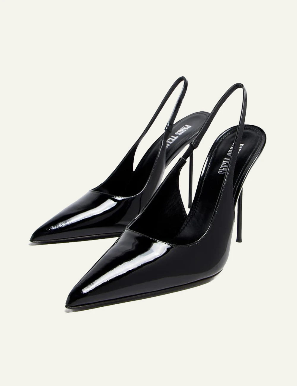 Paris Texas black patent leather slingback pumps with stiletto heel front