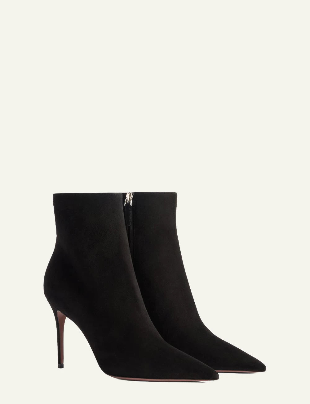 Paris Texas black suede ankle boots with stiletto heel profile