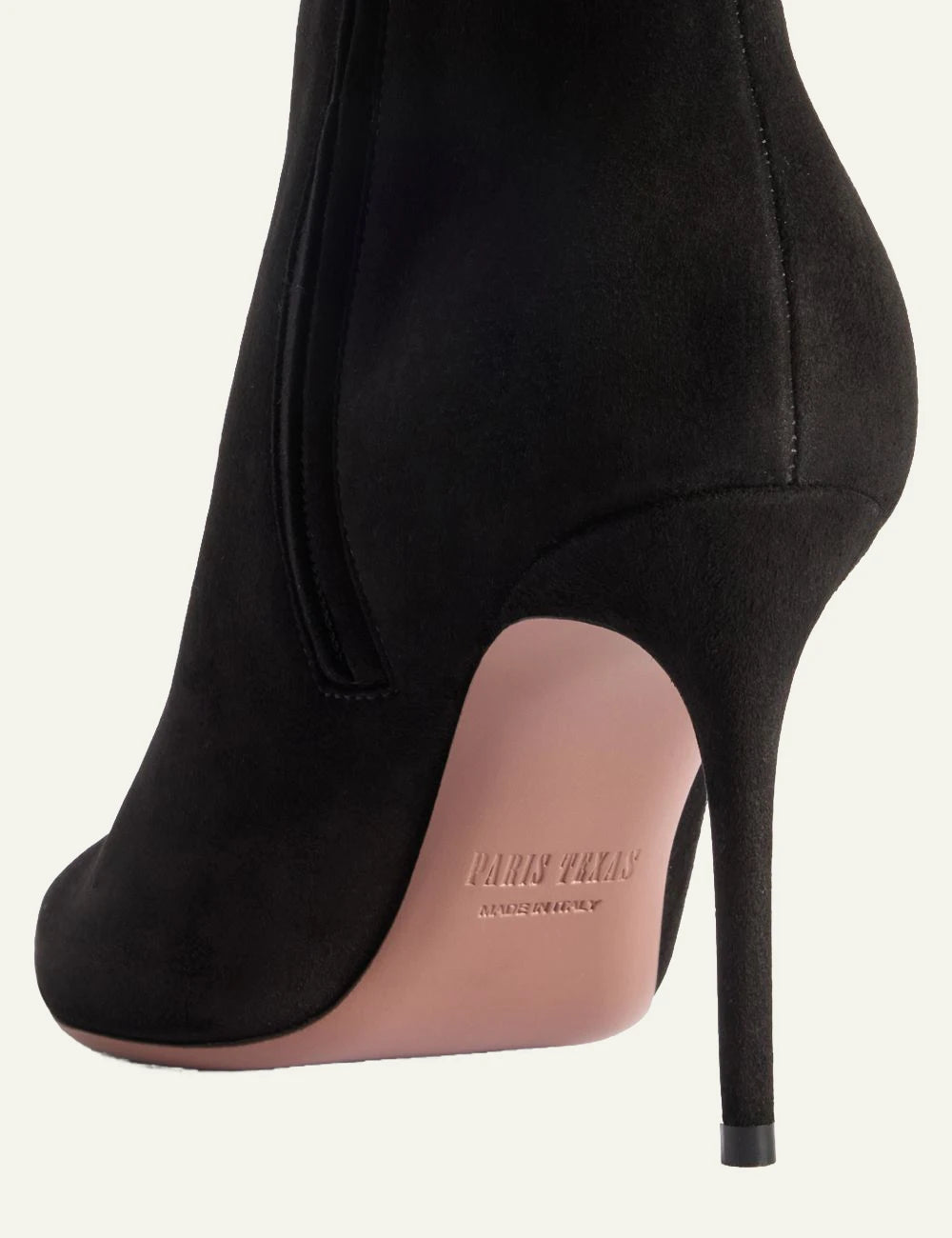 Paris Texas black suede ankle boots with stiletto heel back