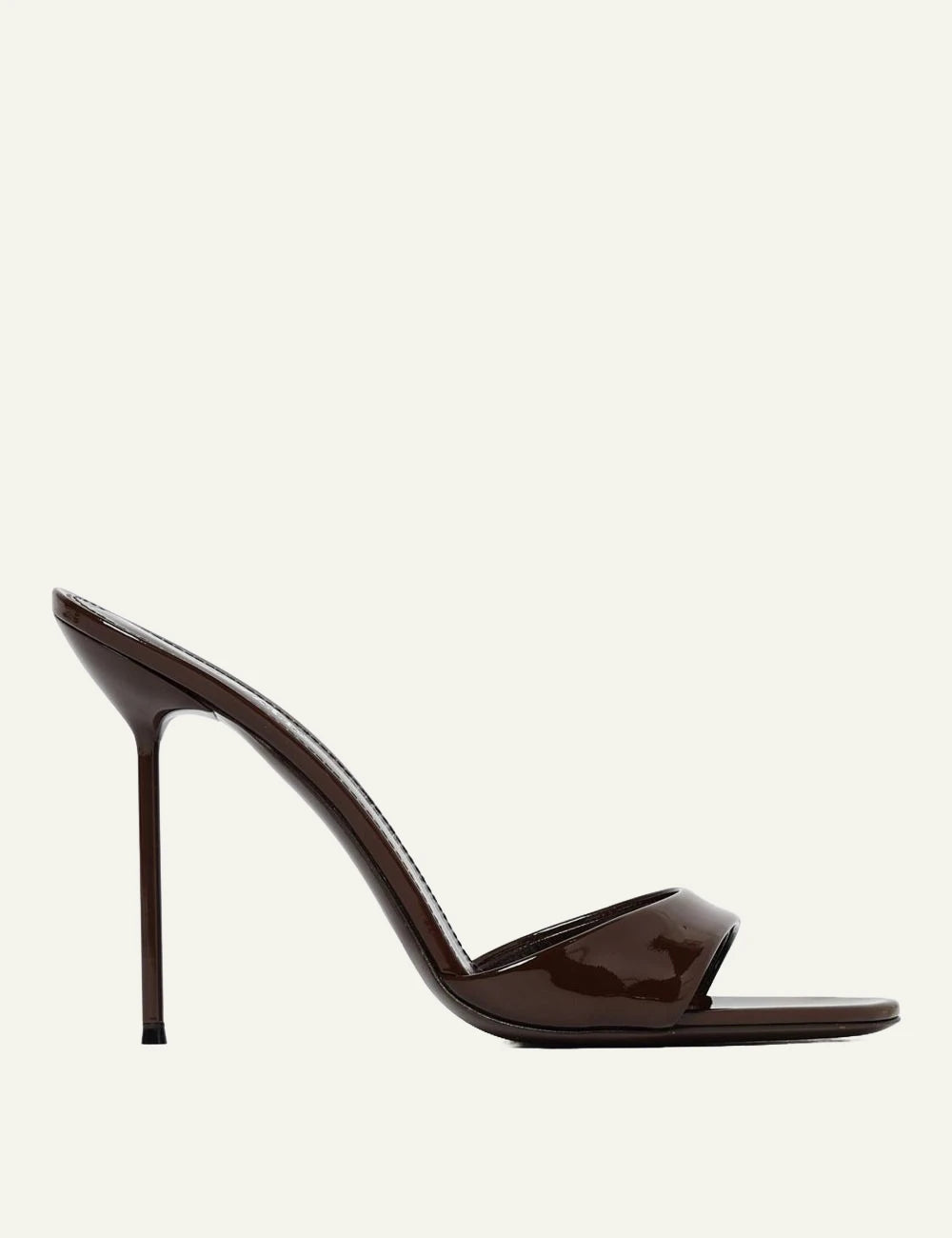 Paris Texas dark brown patent leather mule sandals with stiletto heel