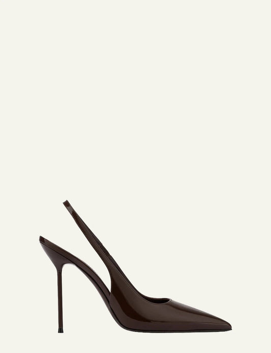 Paris Texas ebony patent leather slingback pumps with stiletto heel