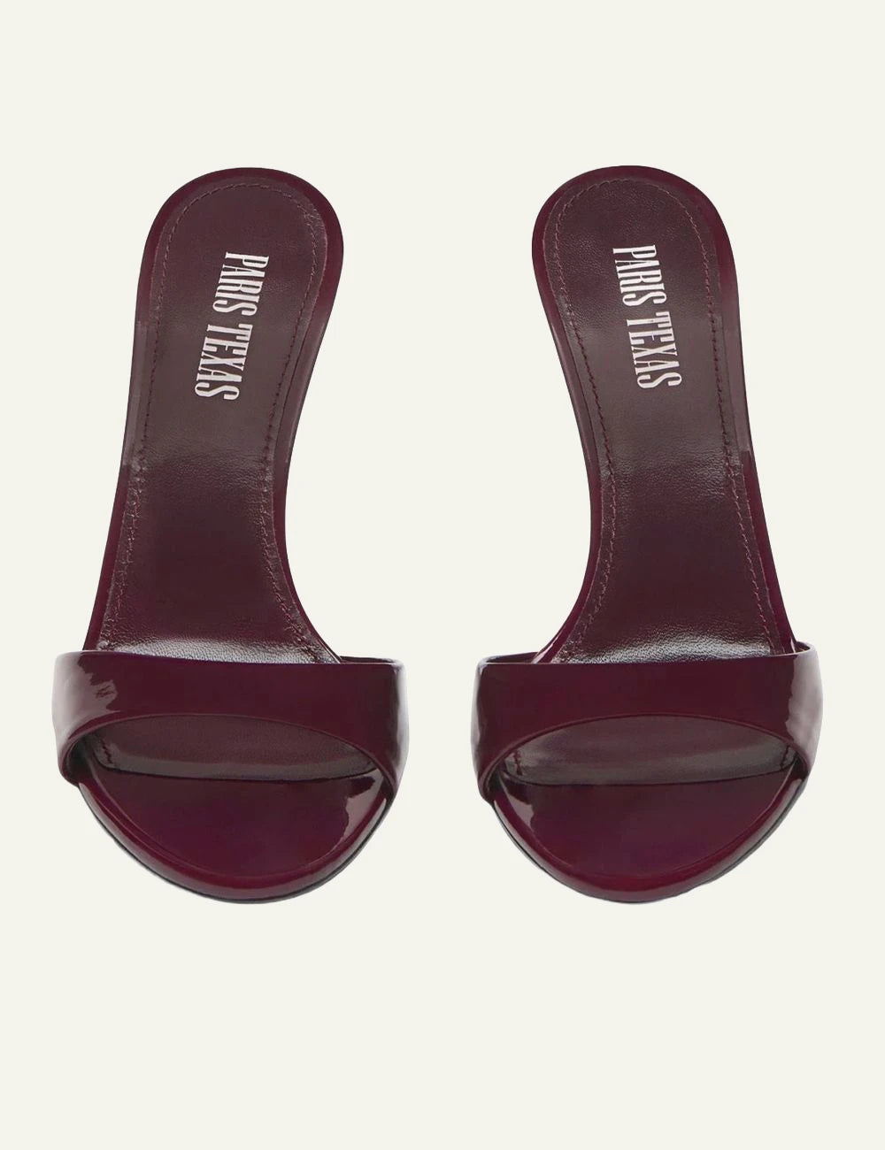 Paris Texas Lidia Amarena patent leather mule sandals with stiletto heel front