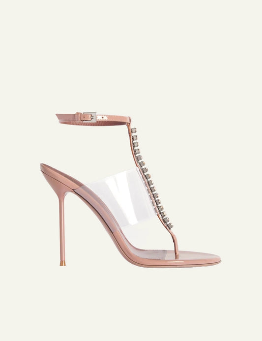 Paris Texas Lidia T-strap sandal texas rose side view clear band