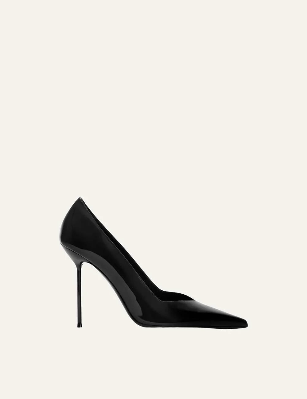 Paris Texas women black patent leather pumps with pointed toe and 105mm stiletto heel side view
