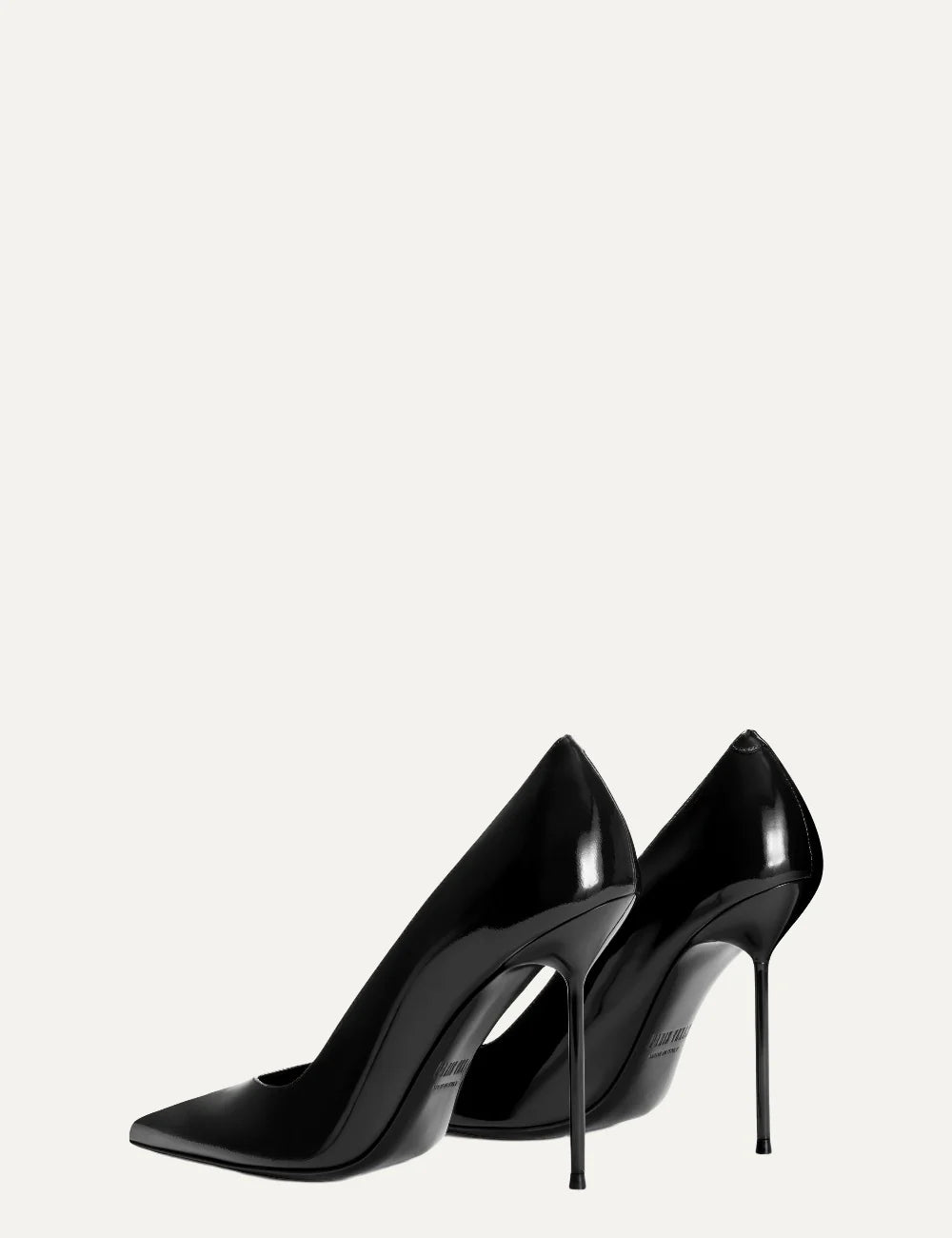 Paris Texas women black patent leather pumps with pointed toe and 105mm stiletto heel back view