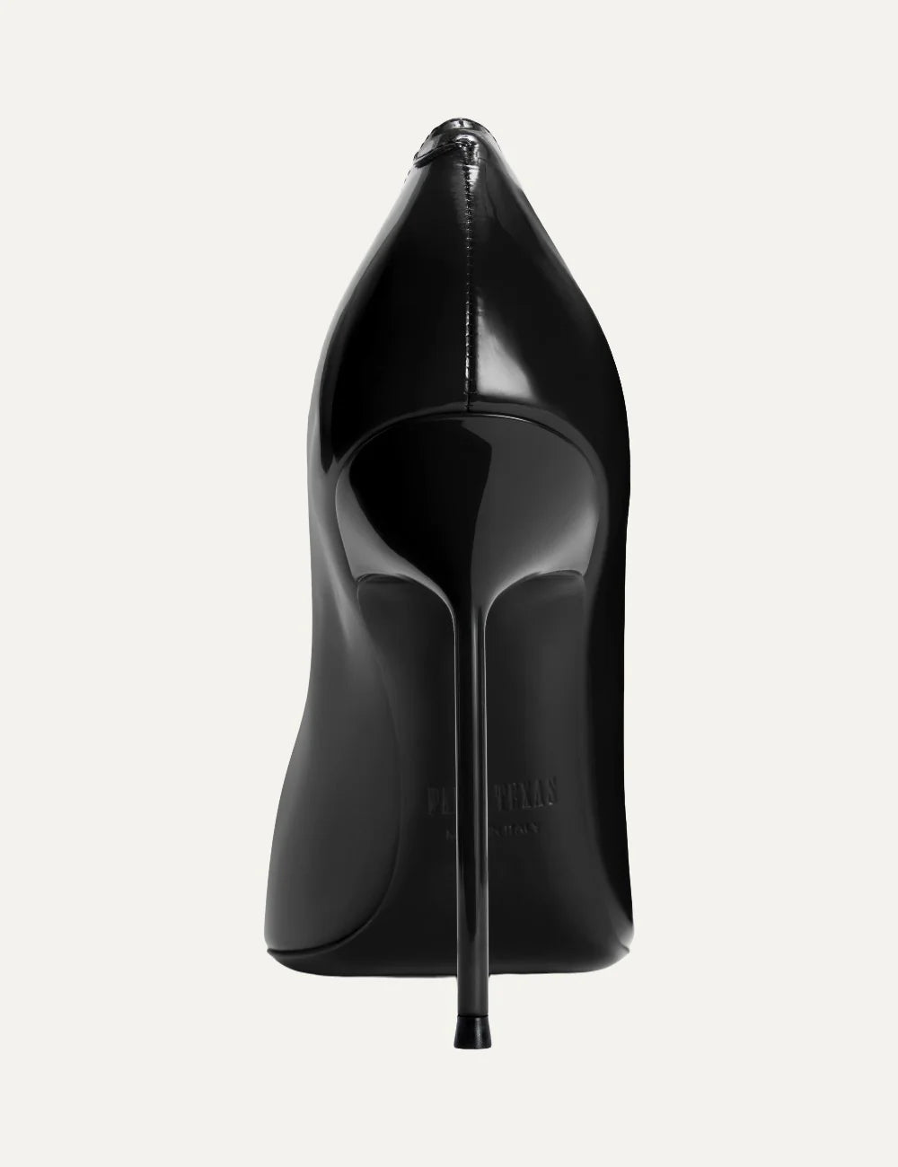 Paris Texas women black patent leather pumps with pointed toe and 105mm stiletto heel heel view