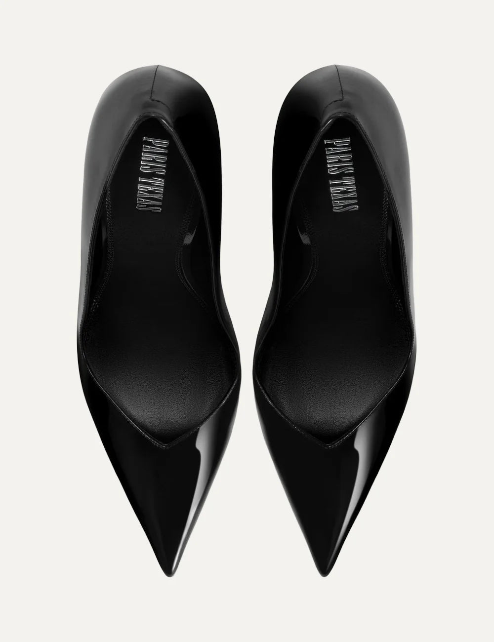 Paris Texas women black patent leather pumps with pointed toe and 105mm stiletto heel top view