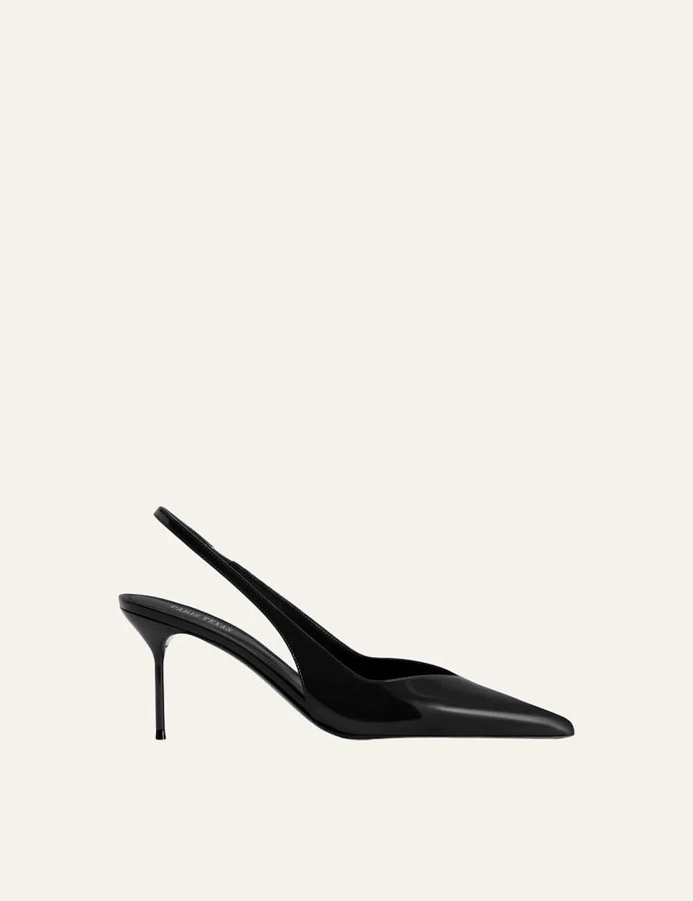 Paris Texas women black patent leather slingback pumps with pointed toe and stiletto heel side view