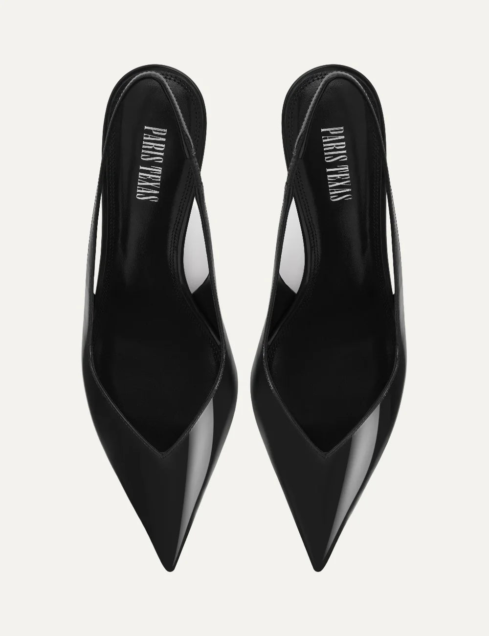 Paris Texas women black patent leather slingback pumps with pointed toe and stiletto heel top view