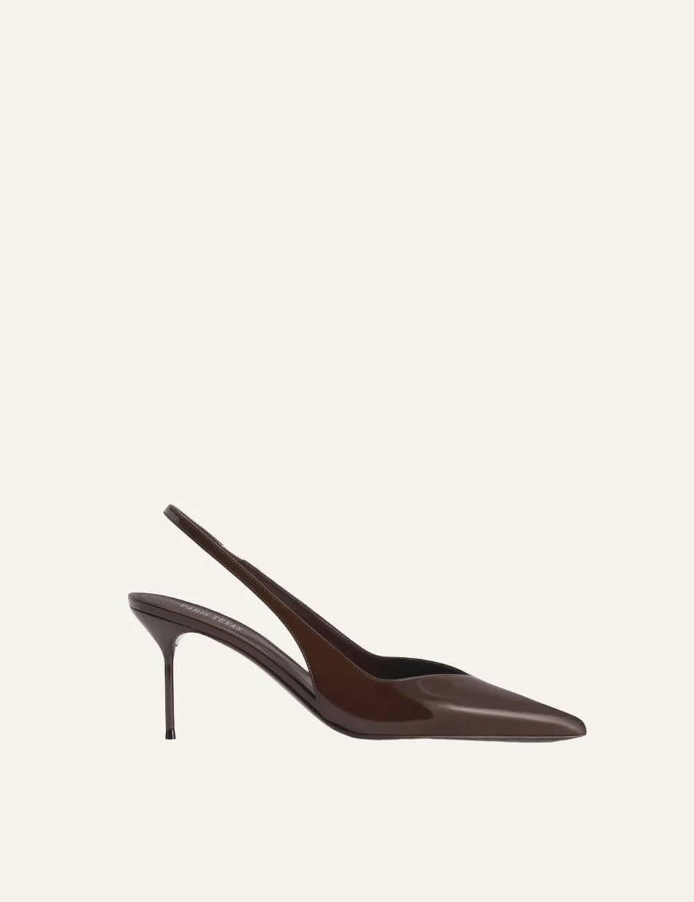 Paris Texas women Ebano dark brown patent leather slingback pumps with pointed toe and stiletto heel side view
