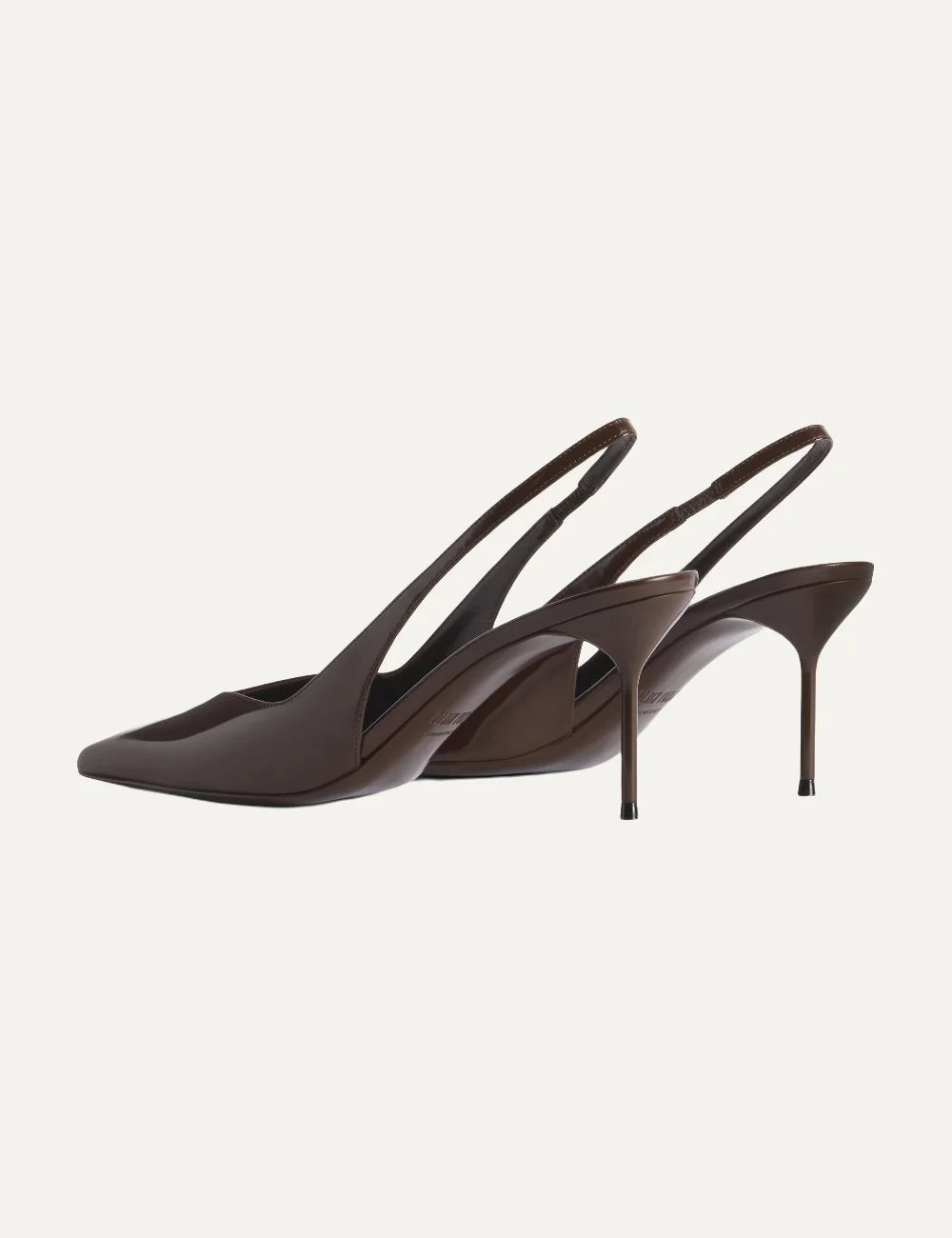 Paris Texas women Ebano dark brown patent leather slingback pumps with pointed toe and stiletto heel back view