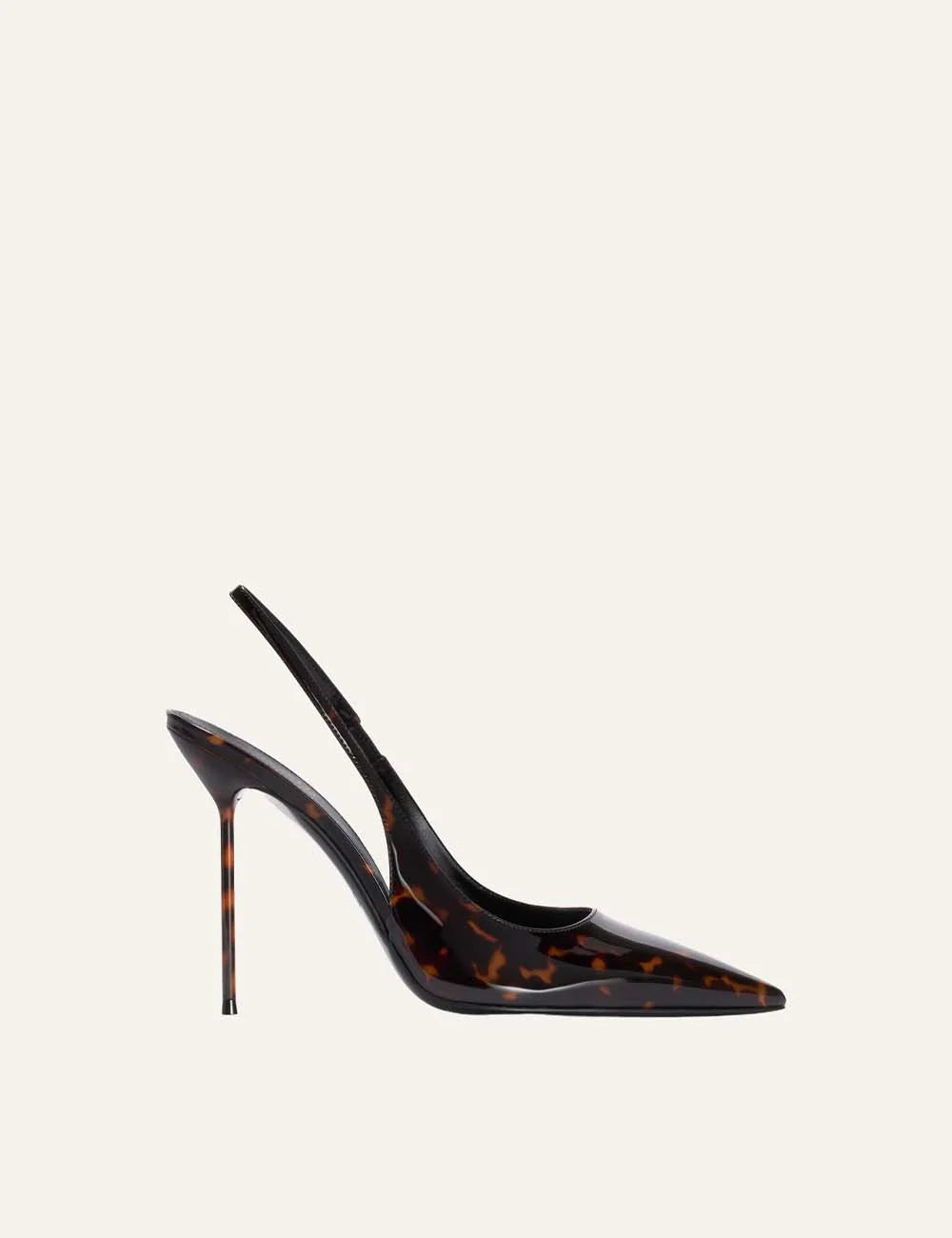 Paris Texas women Tortoise printed patent leather slingback pumps with pointed toe and stiletto heel side view
