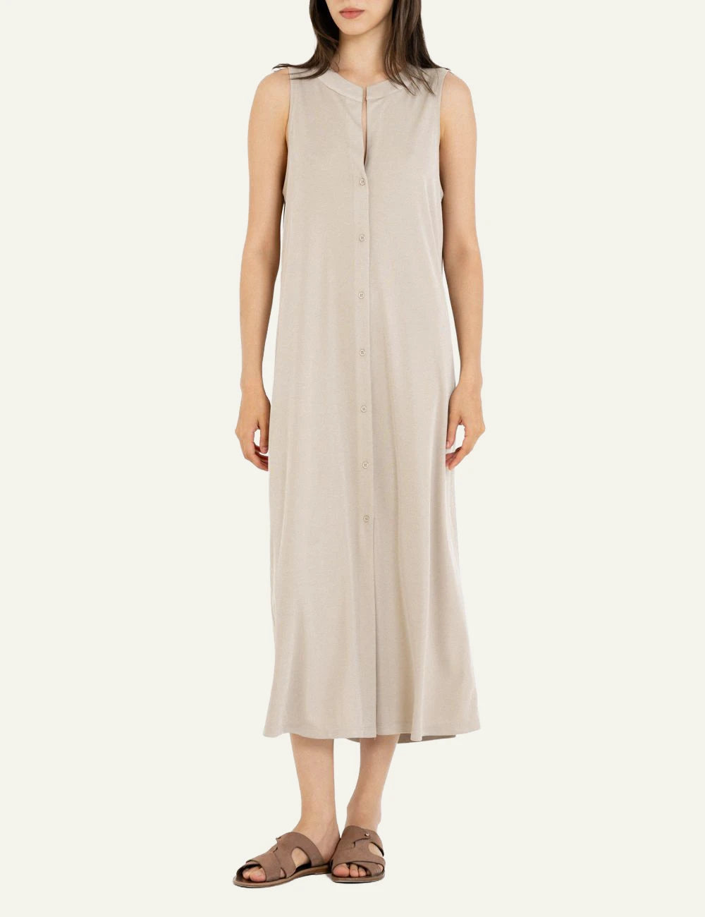 Philosophy beige midi dress worn front view model