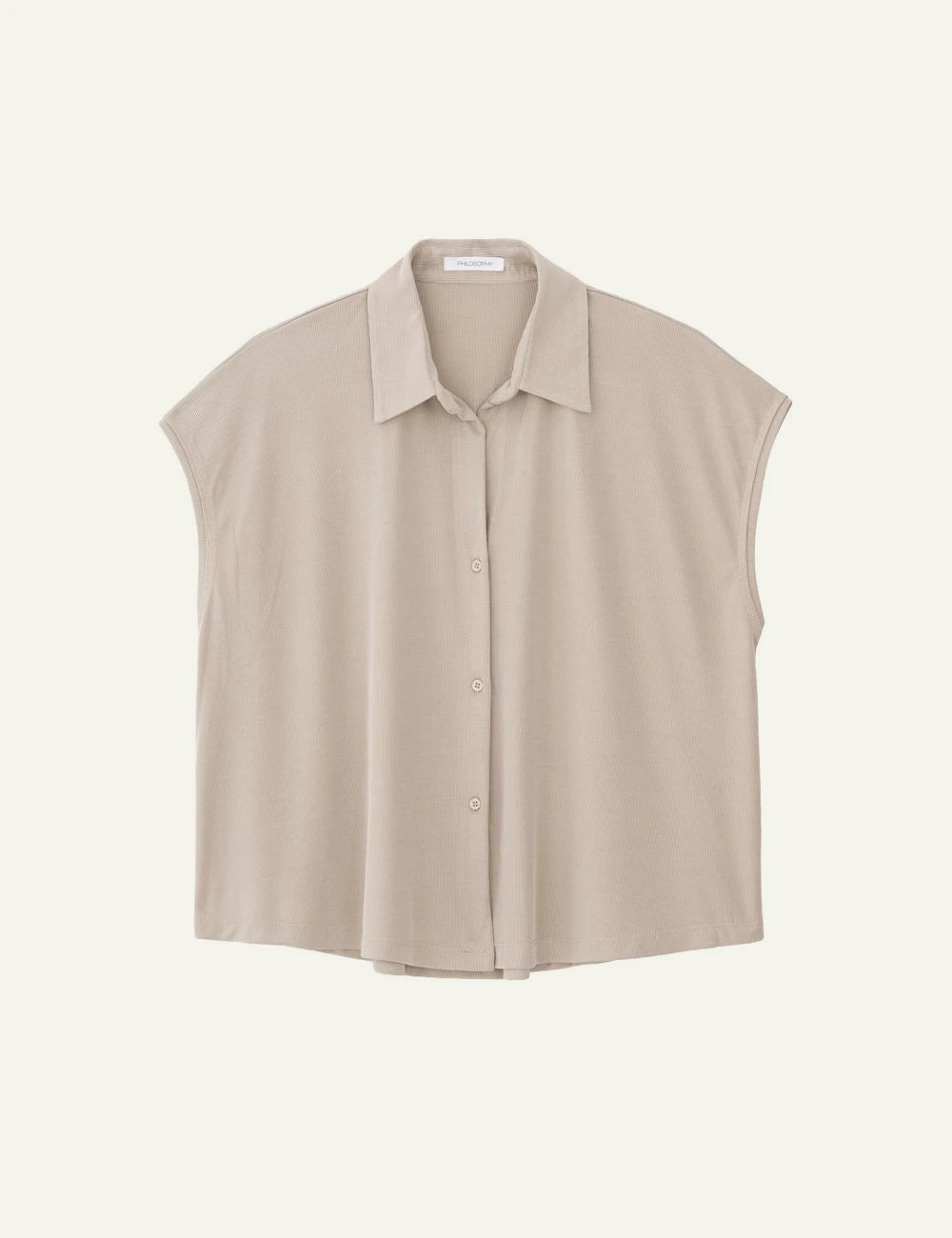 Philosophy beige ribbed sleeveless shirt button front view