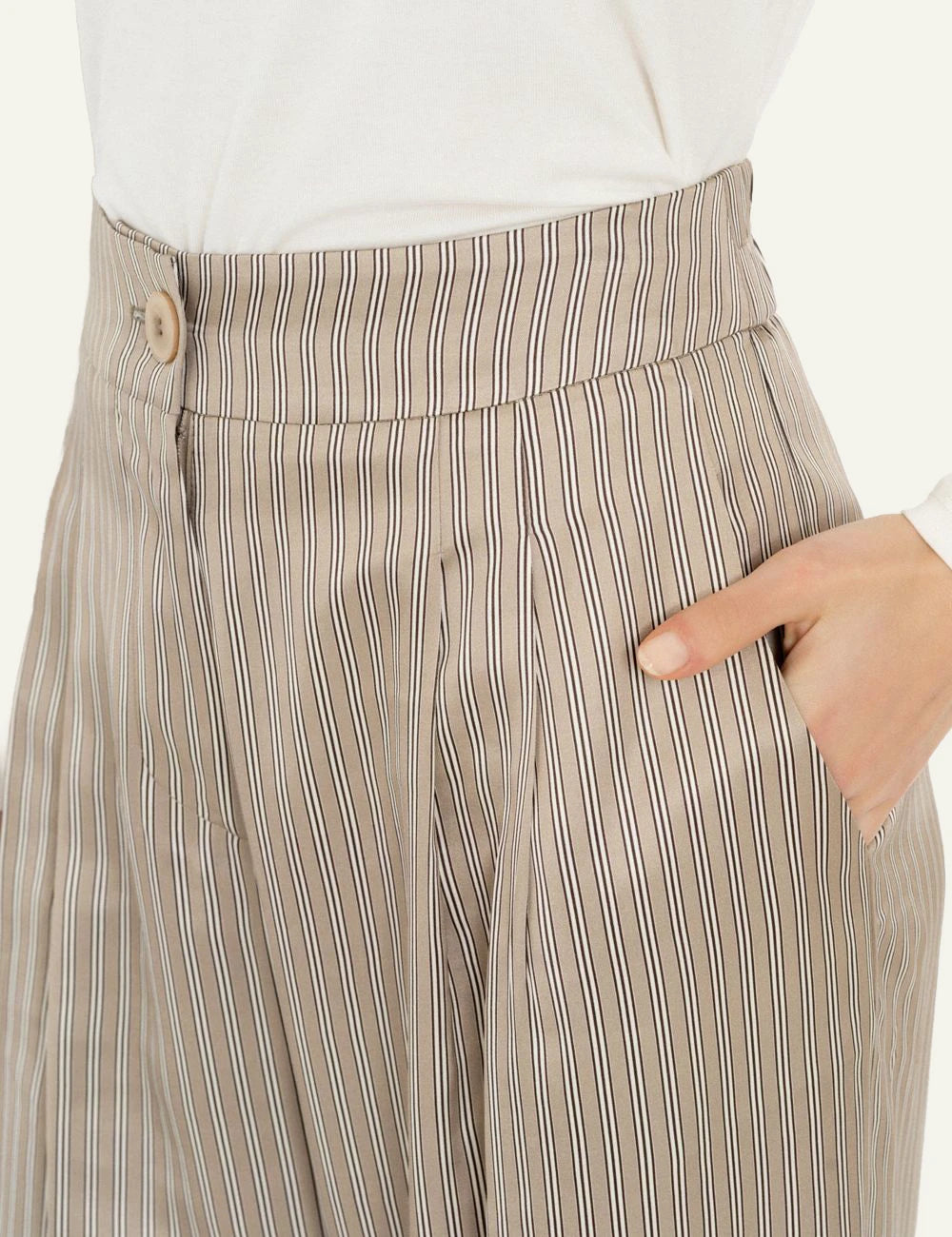 Philosophy beige striped satin wide leg pants for women details