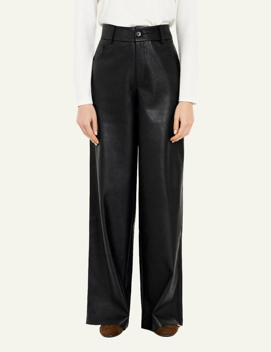 Philosophy black leather wide leg pants for women front side