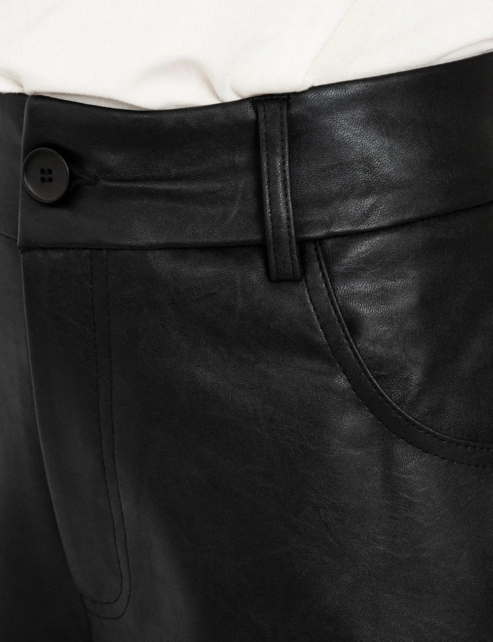Philosophy black leather wide leg pants for women waist details